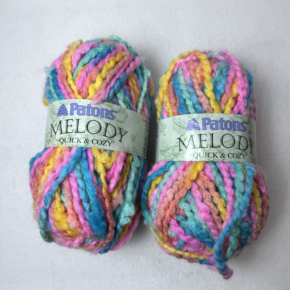 Lot Of 2 Patons Melody Happy Daze Colorful Yarn Quick & Cozy Acrylic 72 Yards